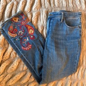 Chico's Blue Skinny Jeans with Colorful Embroidery